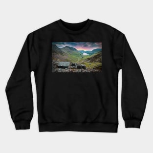 Stone Hut with Valley View in Mountains Crewneck Sweatshirt